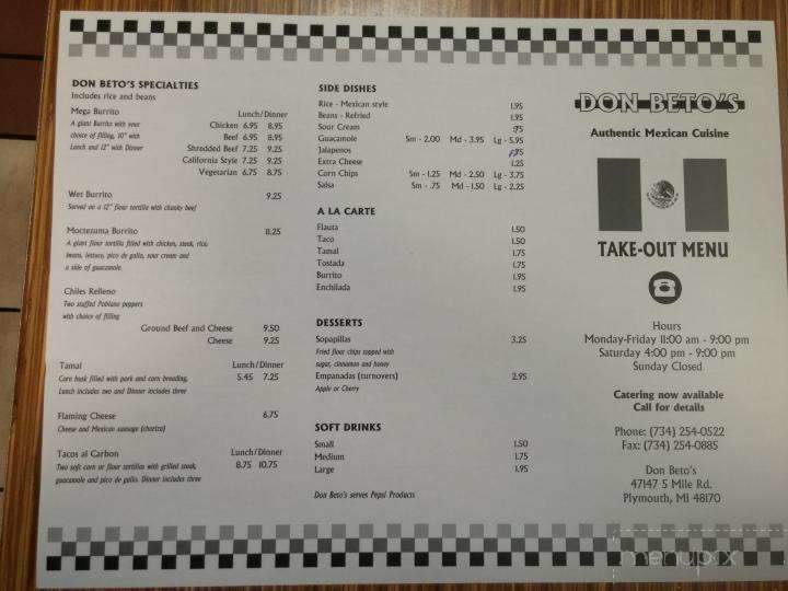 Don Beto's - Plymouth, MI menu_pic