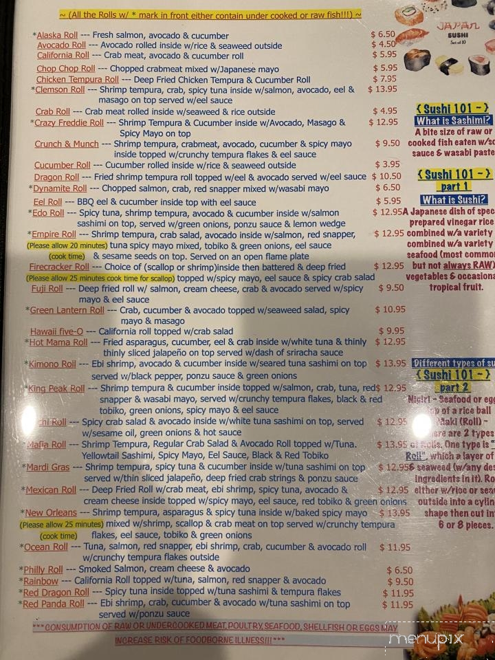 Fuji Japanese Steakhouse And Sushi Bar - Anderson, SC menu_pic