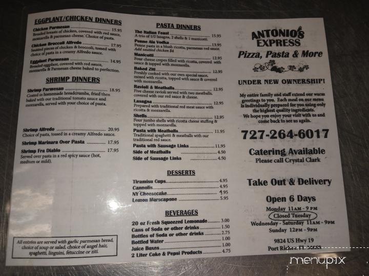 Antonio's Express Pizza Pasta and More - Port Richey, FL menu_pic
