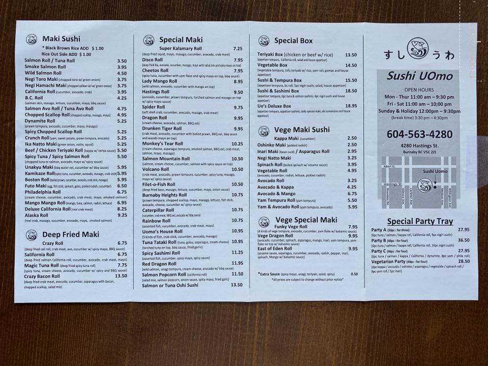 Sushi Uomo Japanese Restaurant - Burnaby, BC menu_pic