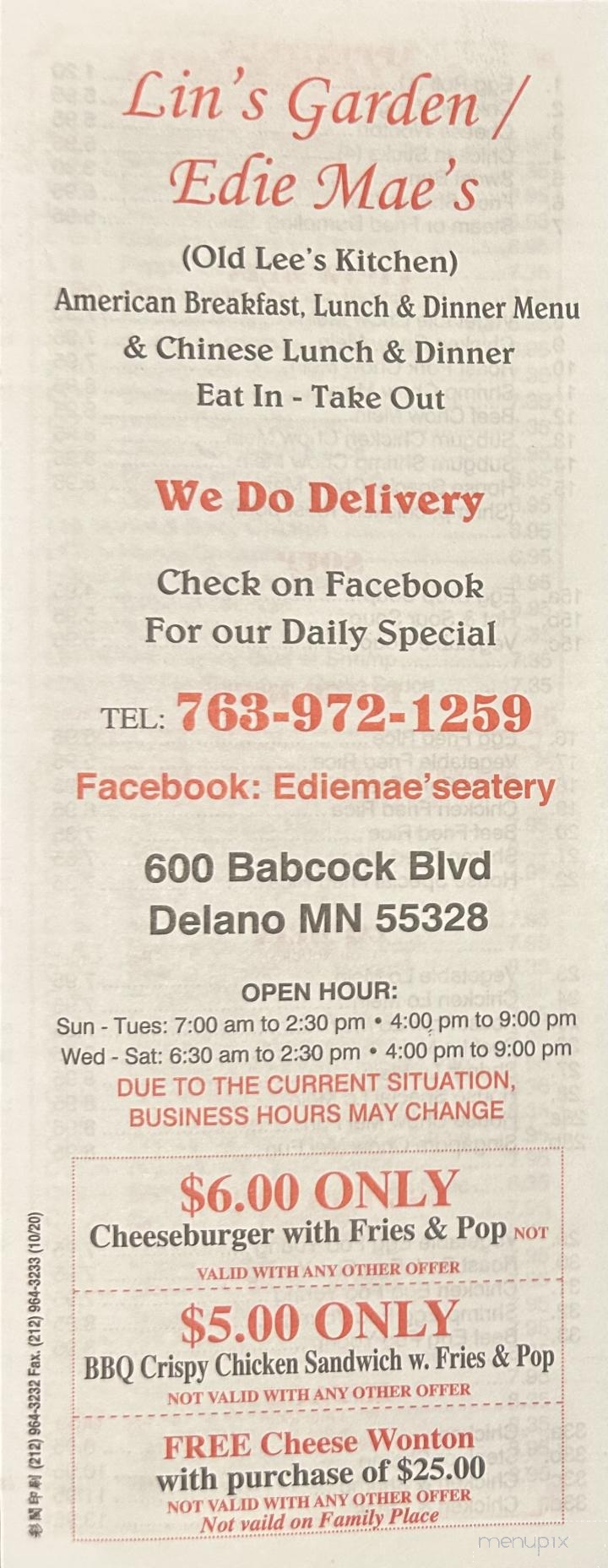 Edie Mae's Eatery - Delano, MN menu_pic
