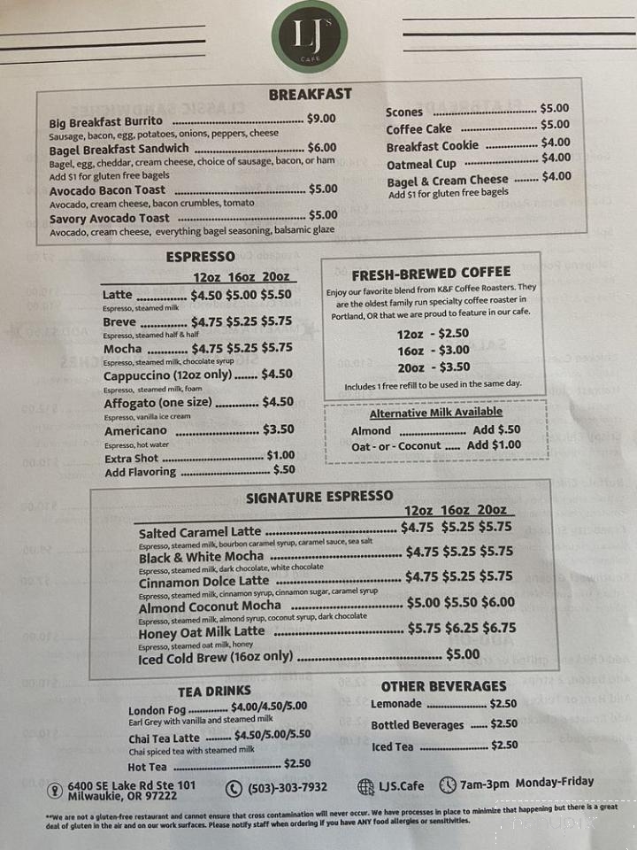 LJ's Cafe - Milwaukie, OR menu_pic