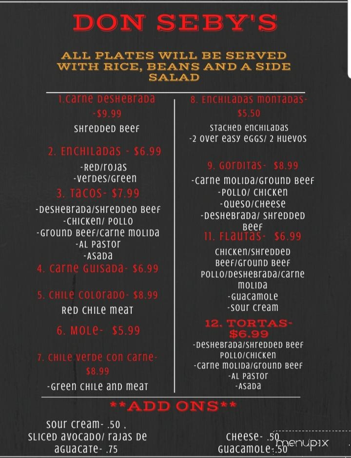Don Seby's Restaurant - Slaton, TX menu_pic