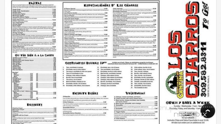Los Charros, Mexican Bar & Grill - Aledo, IL menu_pic