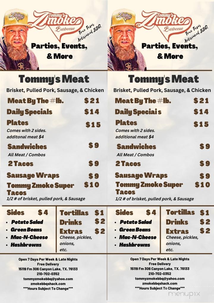 Tommy's Zmoke - Canyon Lake, TX menu_pic