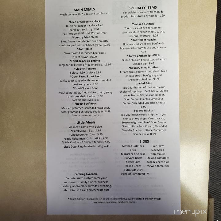 Tom's Eatery at Fox Crossing - Mount Pleasant Mills, PA menu_pic