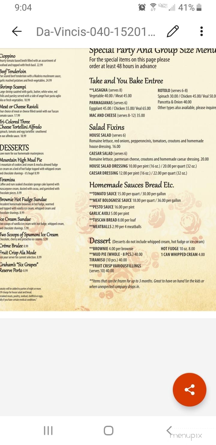 Da Vinci's - Hailey, ID menu_pic