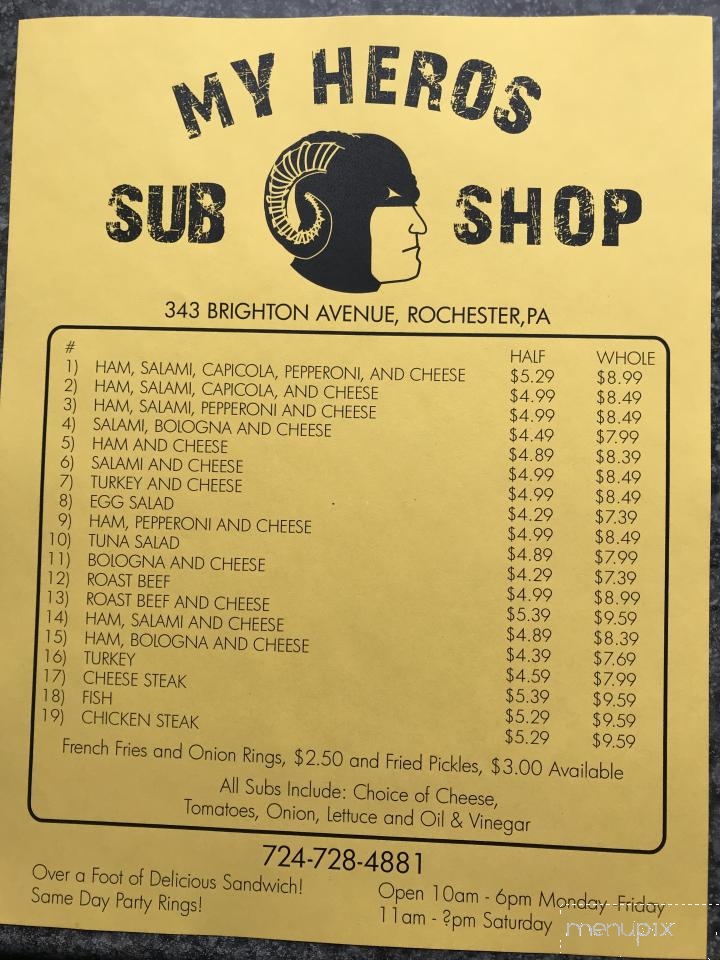 My Heroes Sub Shop - Rochester, PA
