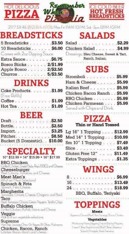 Remember When Pizzeria - Terre Haute, IN menu_pic