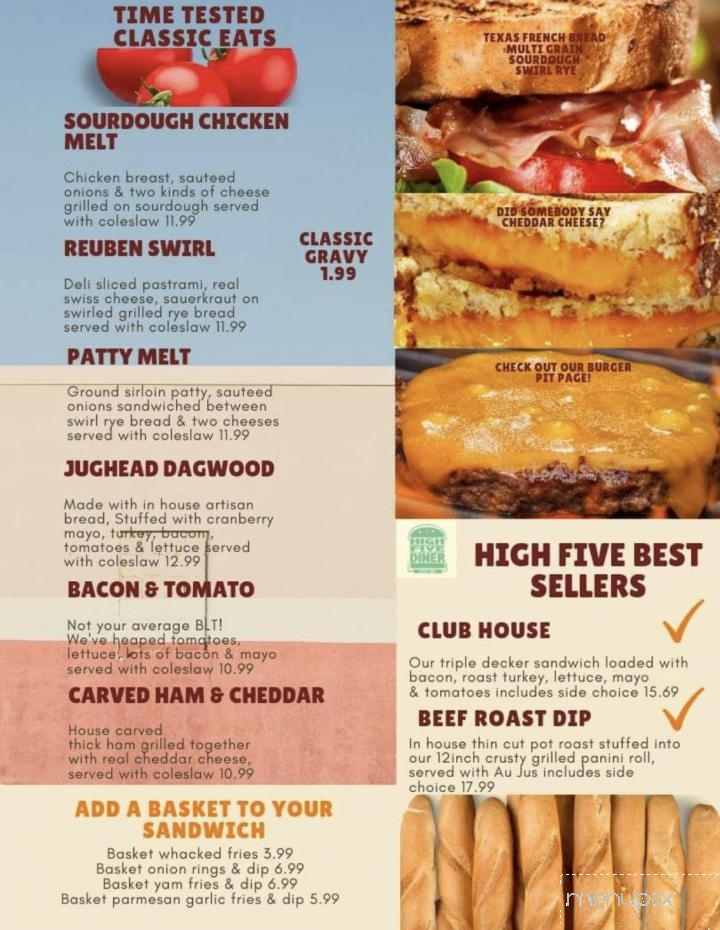 Menu of High Five Diner in Little Fort, BC V0E 2C0