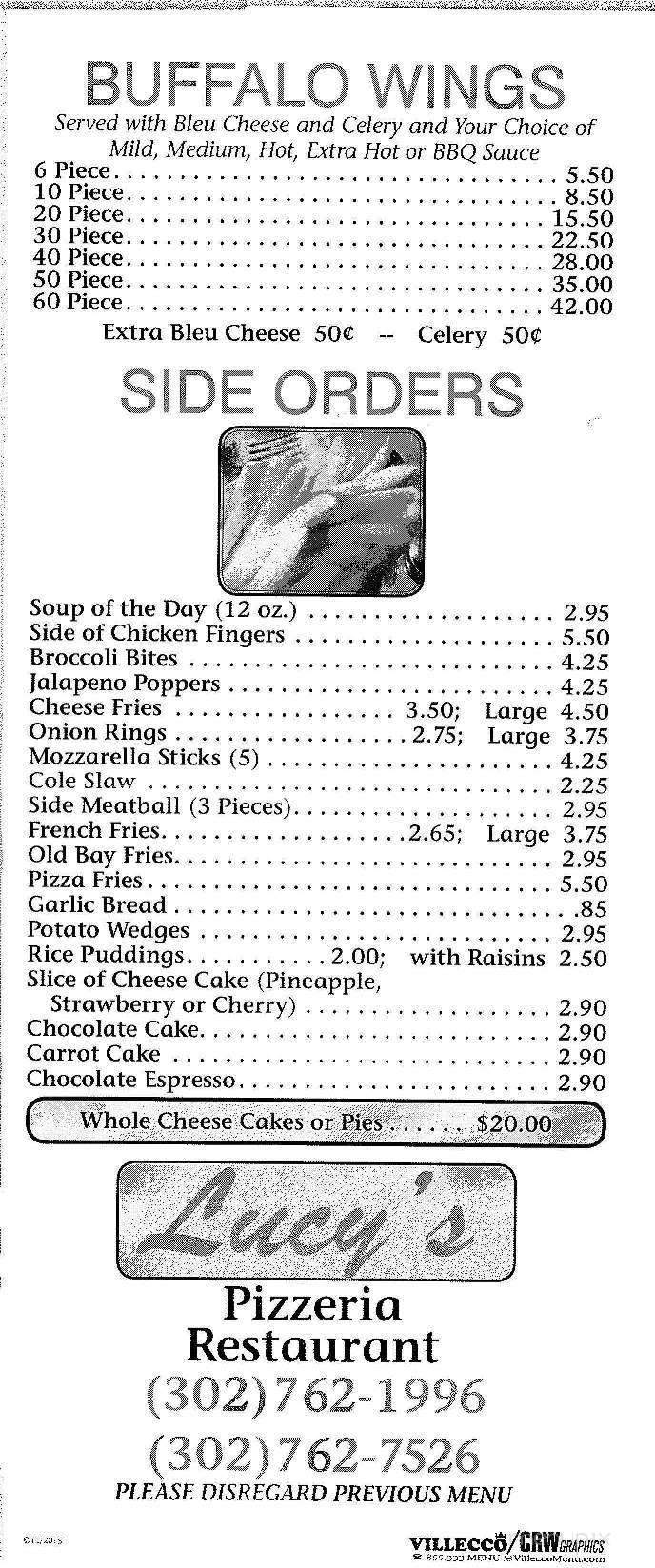 Lucy's Pizza & Restaurant - Wilmington, DE menu_pic