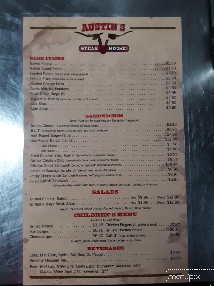 Austin's Steak House - Livingston, AL menu_pic