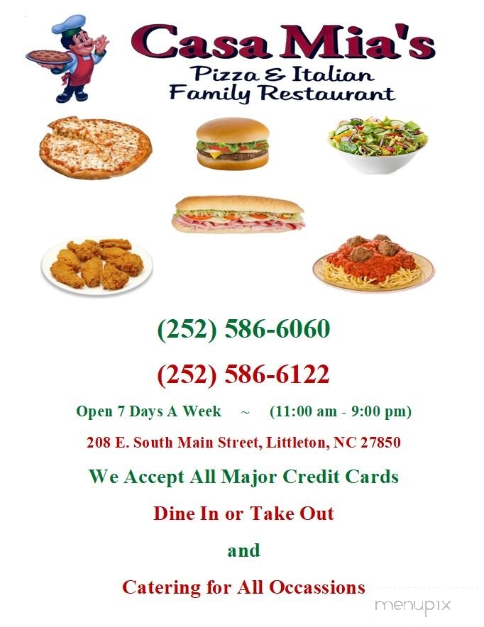 Casa Mia's Pizza & Italian Family Restaurant - Littleton, NC menu_pic