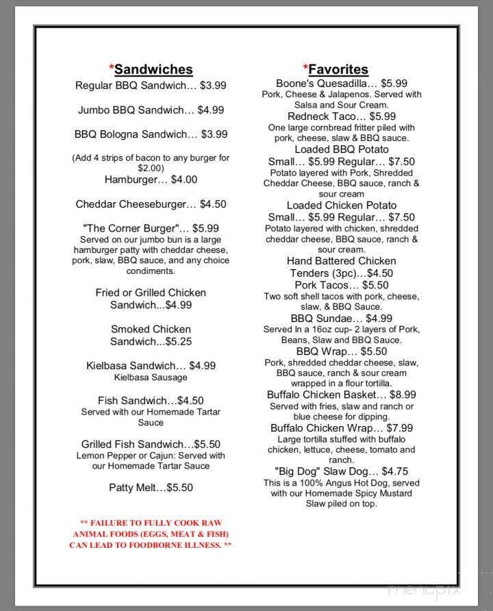 The Corner BBQ & More - Stantonville, TN menu_pic