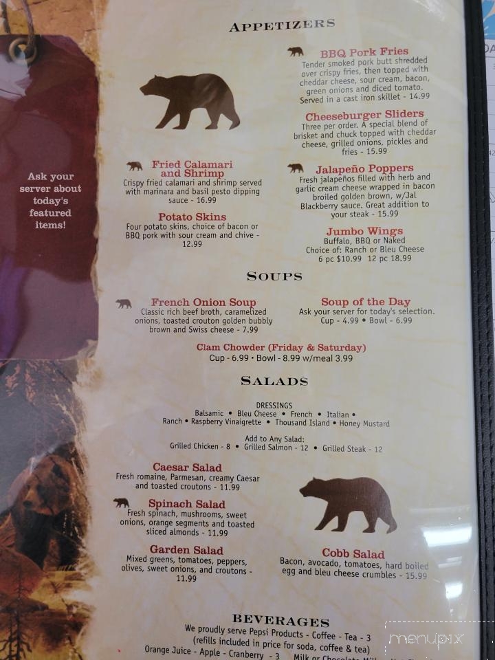 The Bear Den Restaurant & Bar - Daniel, WY menu_pic