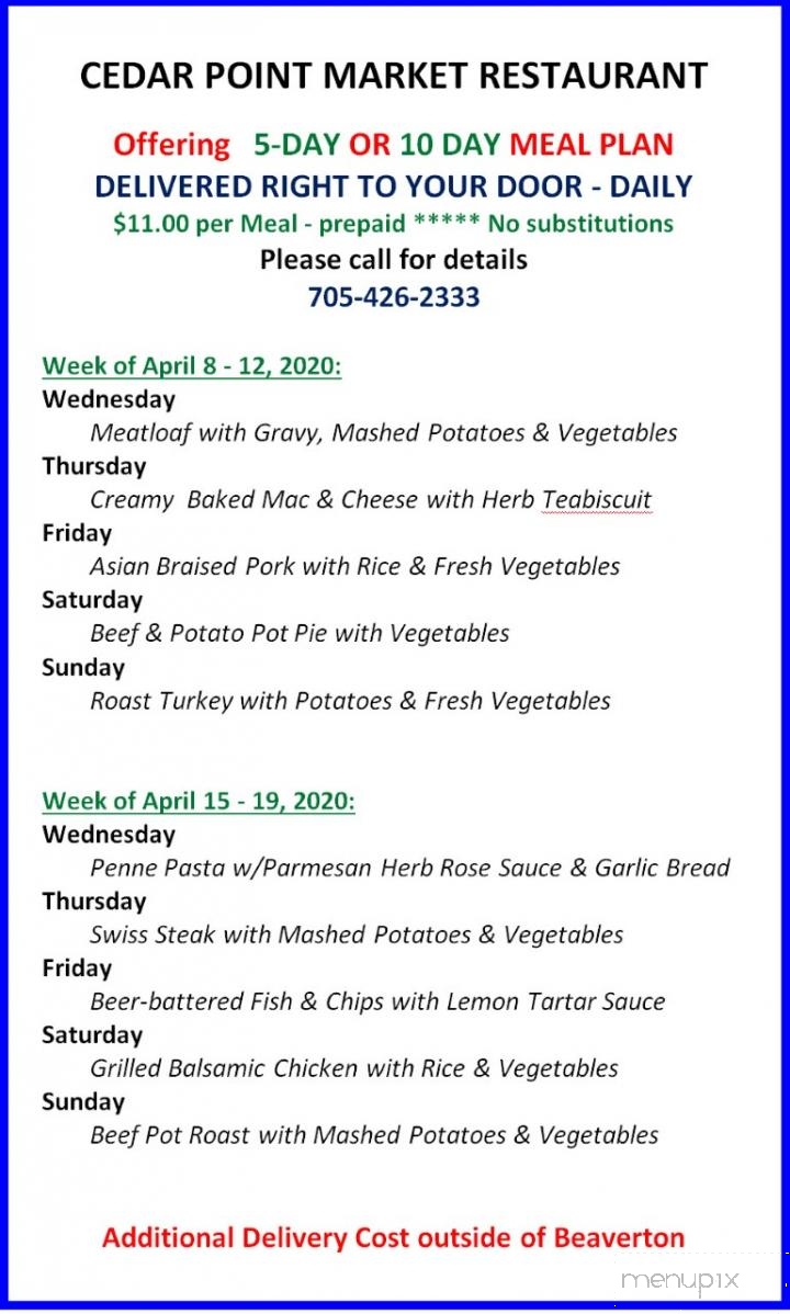 Cedar Point Market Restaurant - Beaverton, ON menu_pic