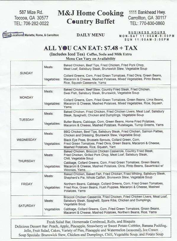 M J Home Cooking - Carrollton, GA menu_pic