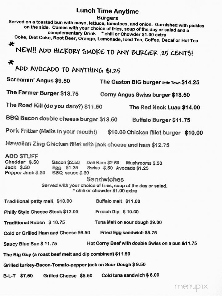 Screamin Chicken Diner - Gaston, OR menu_pic