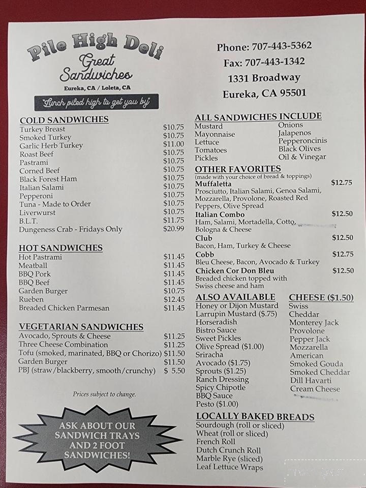 Pile High Deli - Eureka, CA menu_pic