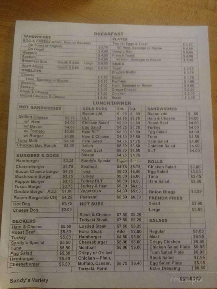 Sandy's Variety Store & Sub - Manchester, NH menu_pic