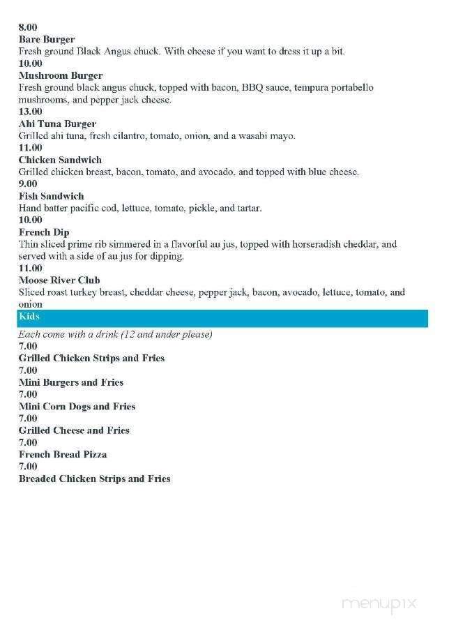 Moose River Bar Grill - Seeley Lake, Mt menu_pic