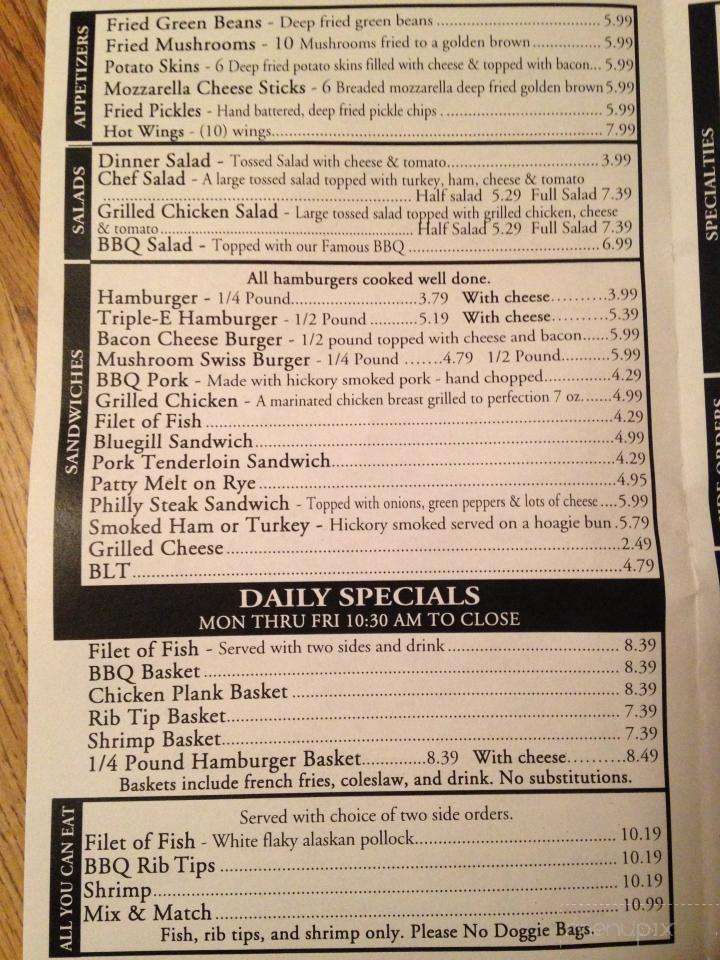 Menu of Triple E BarBQ in Marion, IL 62959