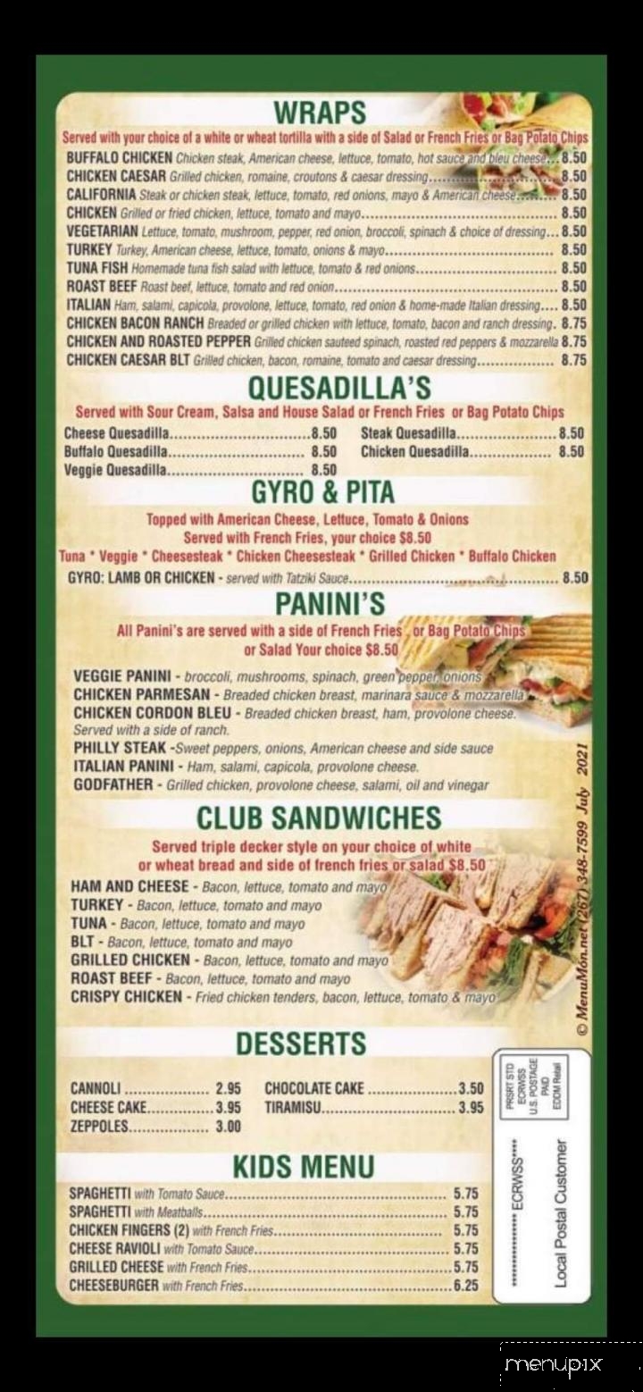 Rosetta's Pizzeria - Nesquehoning, PA menu_pic