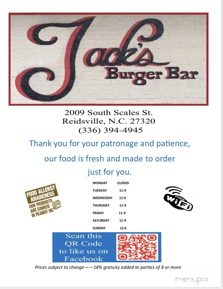 Jack's Burger Bar - Reidsville, NC menu_pic