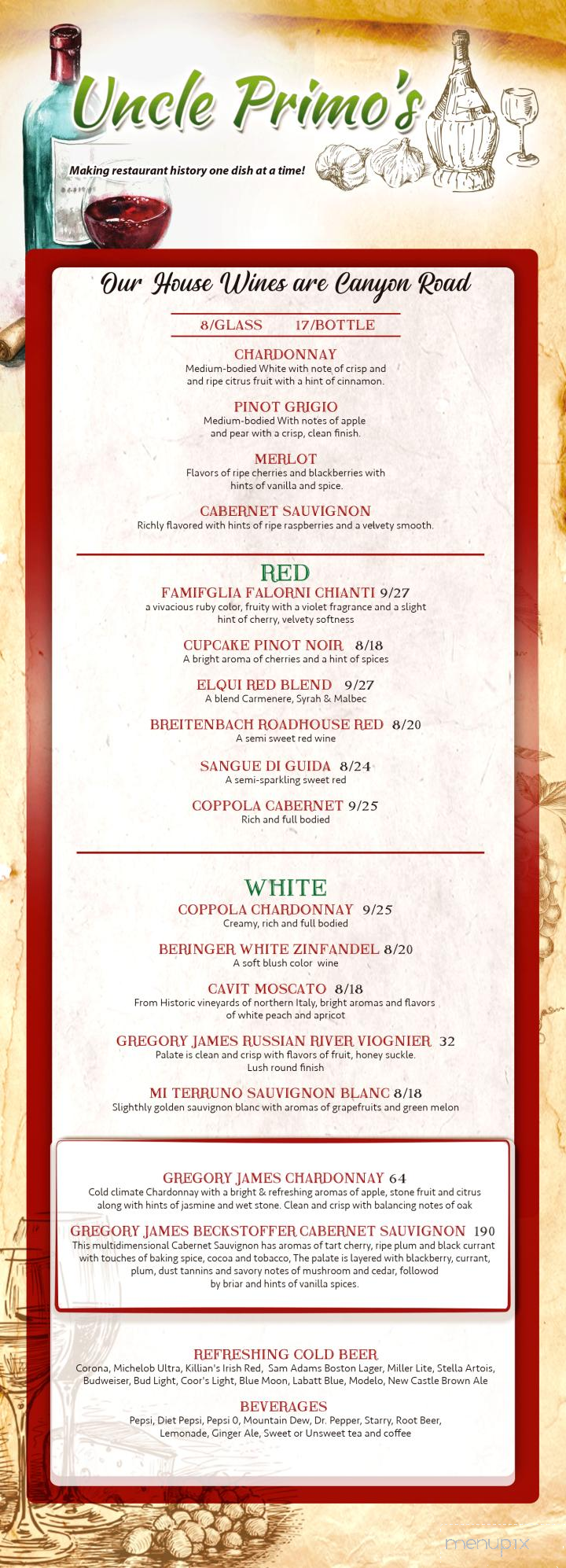 Uncle Primo's - New Philadelphia, OH menu_pic