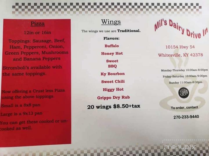 Mil's Dairy Drive-In - Whitesville, KY menu_pic