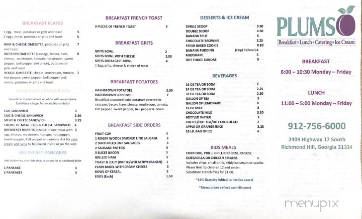 Plums Ice Cream Sandwich Shop - Richmond Hill, GA menu_pic