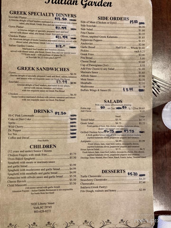 Italian Garden Restaurant - York, SC menu_pic