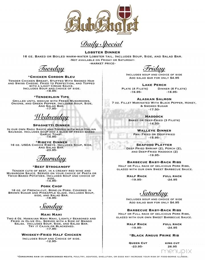 Club Chalet - Green Bay, WI menu_pic