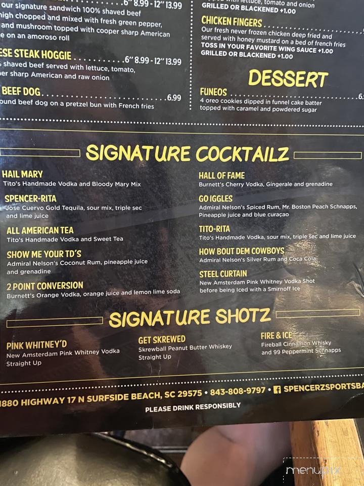 Spencer's Sports Pub - Myrtle Beach, SC menu_pic