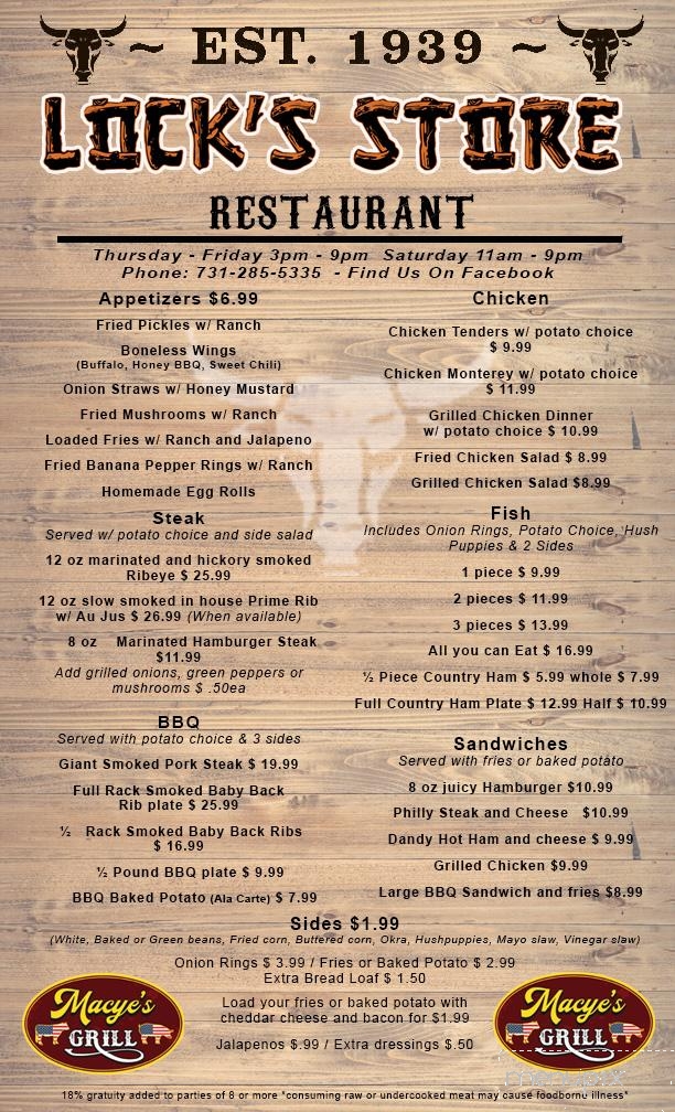 Lock's Store / Macye's Grill - Dyersburg, TN menu_pic