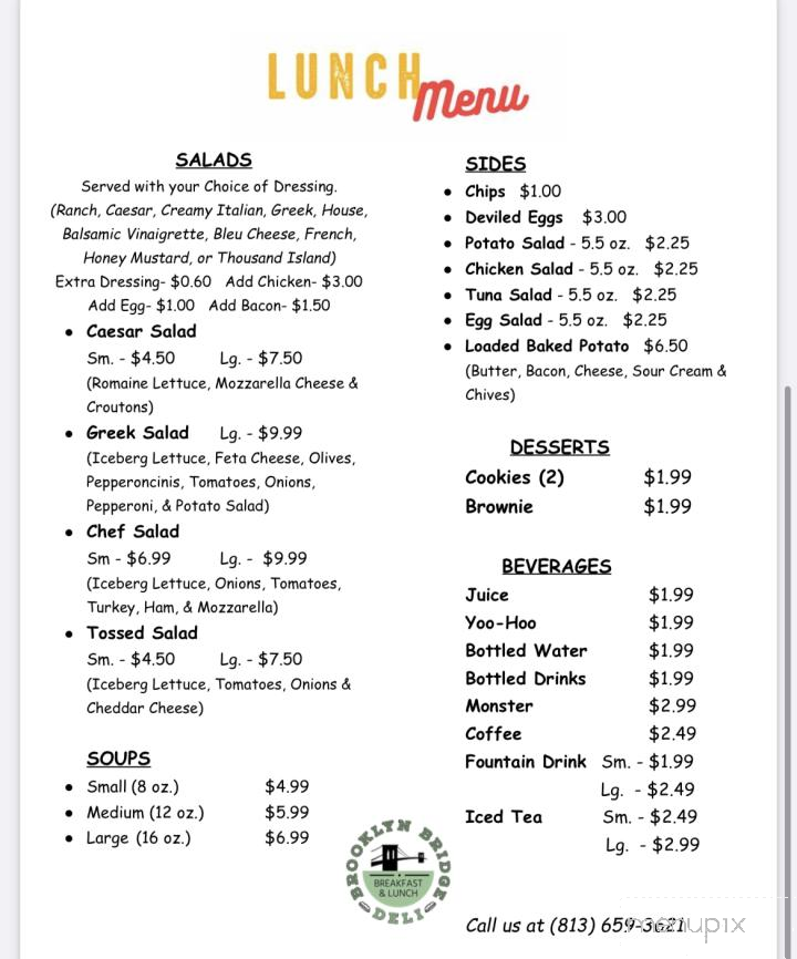 Brooklyn Bridge Deli - Plant City, FL menu_pic