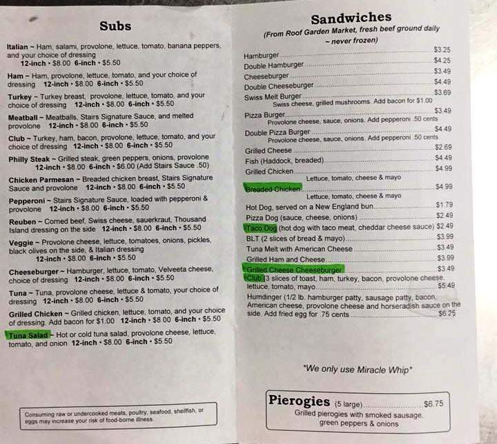 Stairs In Town Restaurant - Somerset, PA menu_pic