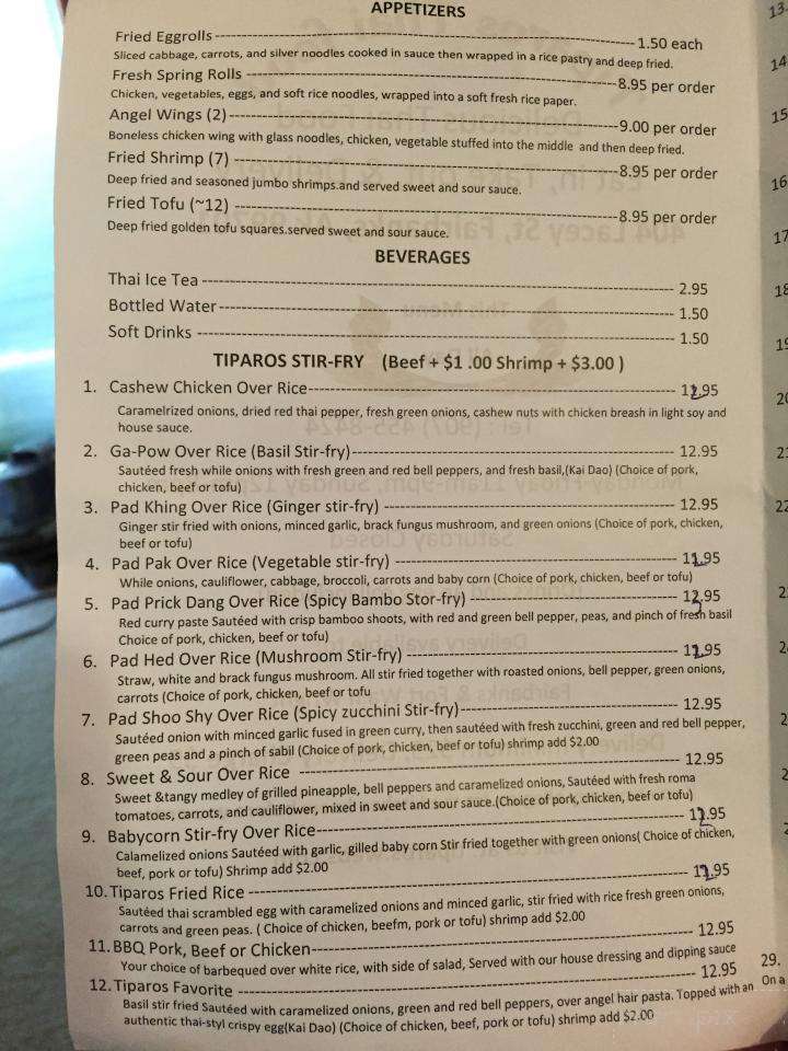 Tiparos Thai Food - Fairbanks, AK menu_pic