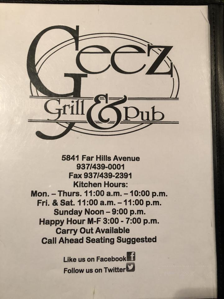 Geez Grill & Pub - Dayton, OH menu_pic