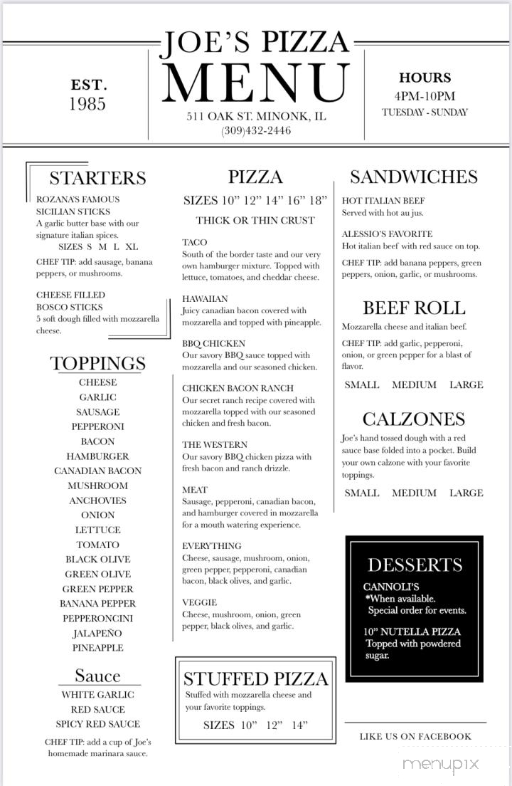 Joe's Pizza - Minonk, IL menu_pic