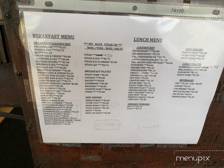 Claremont Cafe & Pool Room - Claremont, NC menu_pic