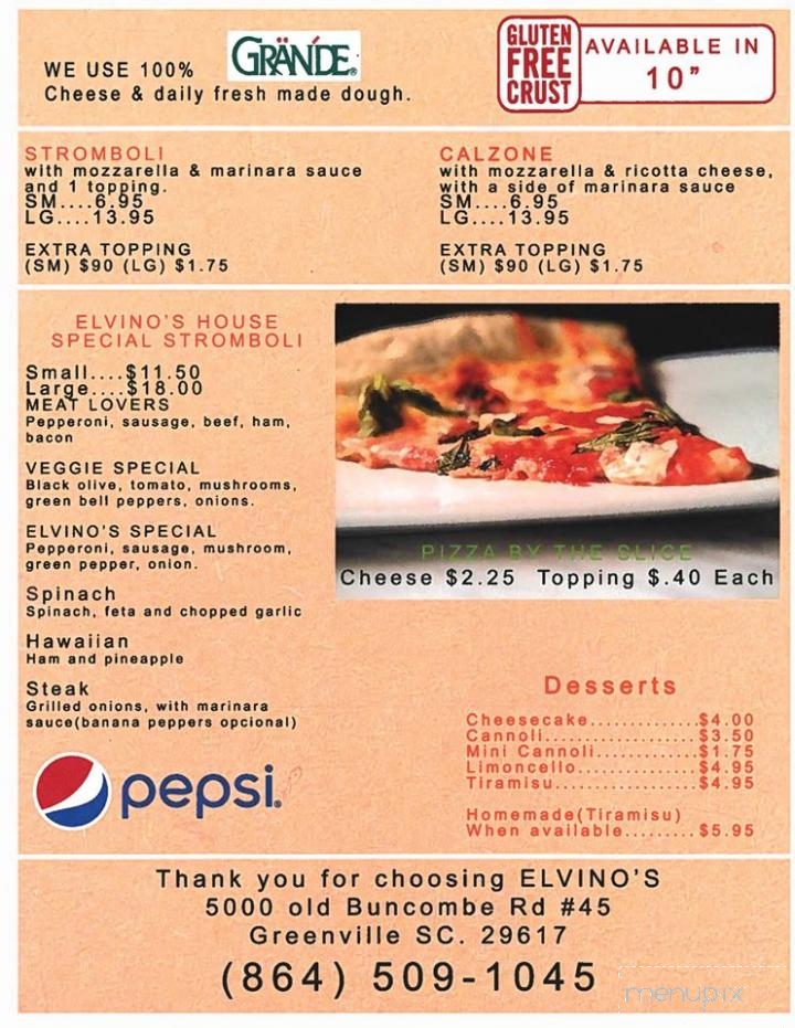 Elvino's - Greenville, SC menu_pic