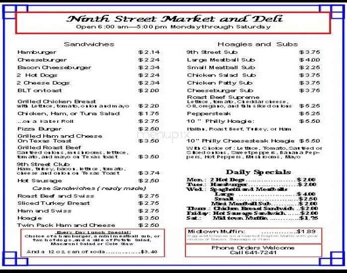 Ninth Street Market & Deli - Huntingdon, PA menu_pic