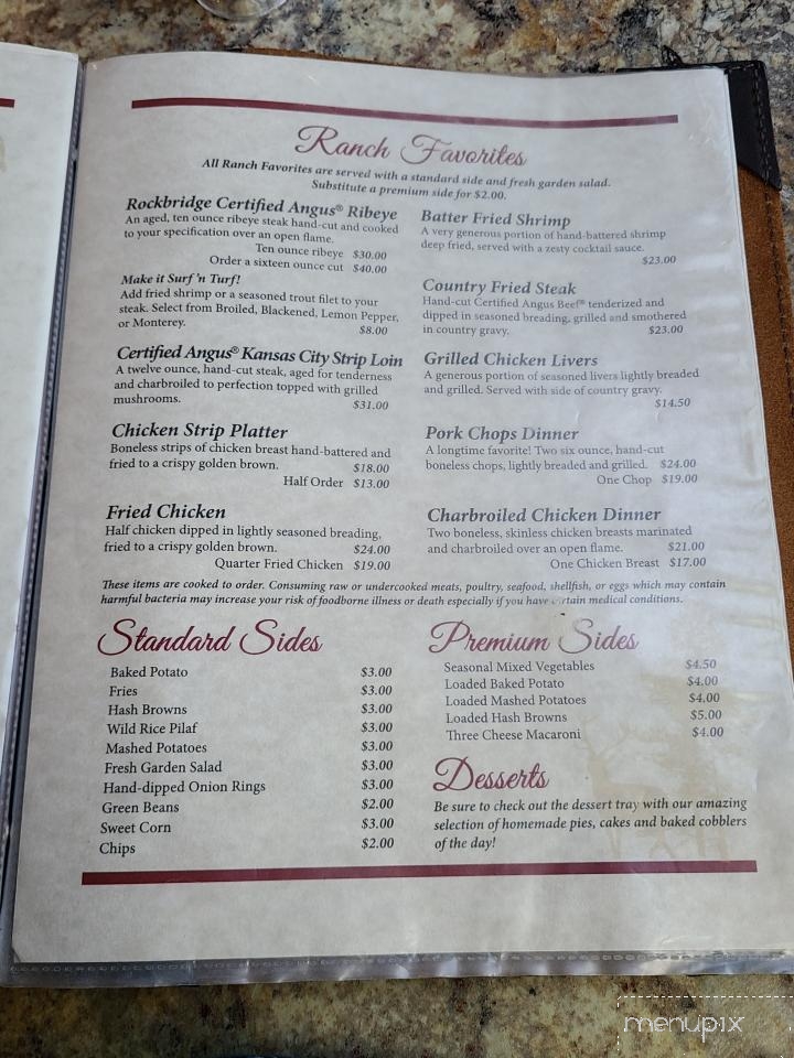 Rainbow Trout & Game Ranch Restaurant - Rockbridge, MO menu_pic