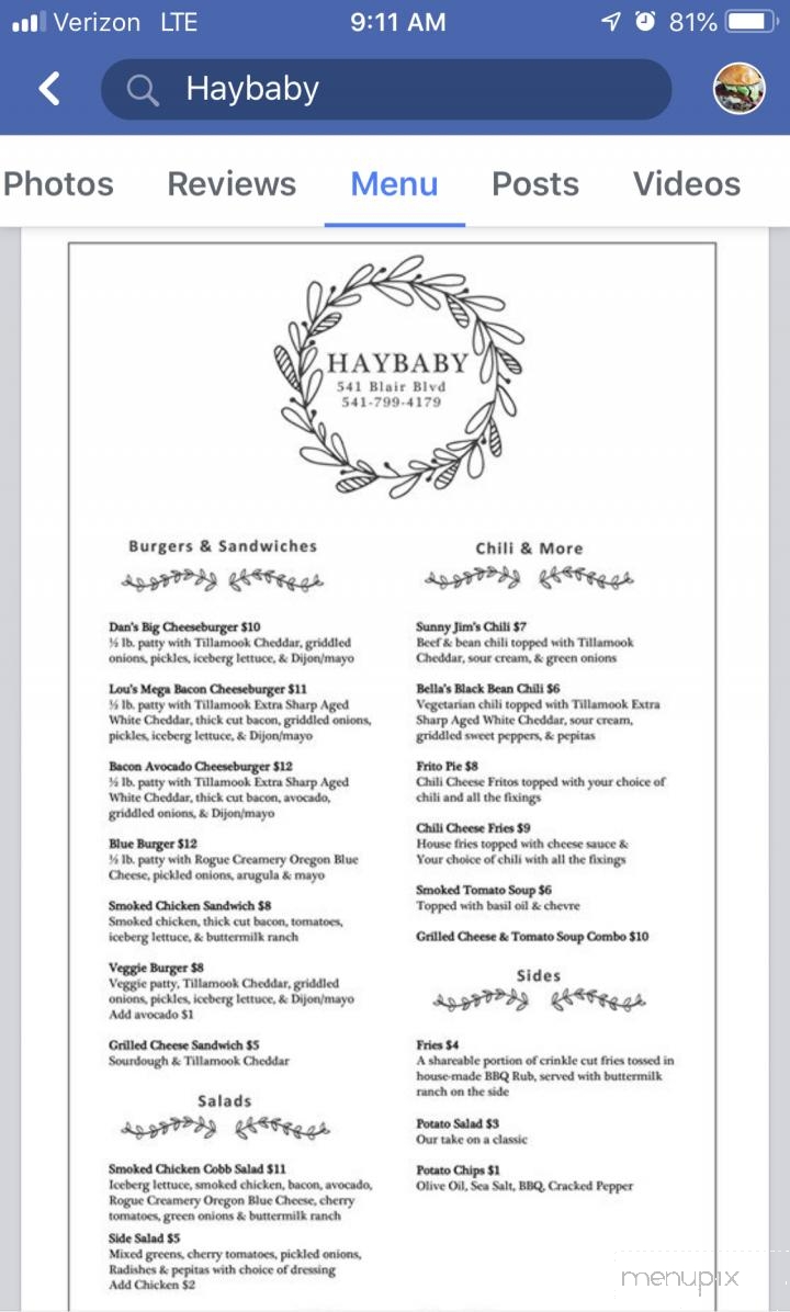 Haybaby - Eugene, OR menu_pic