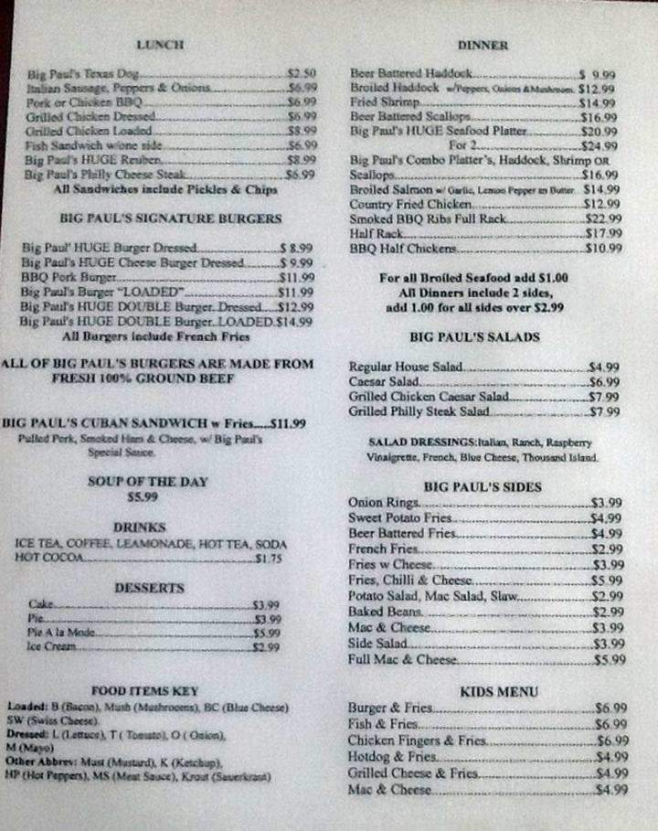 Big Paul's American Grill - Corning, NY menu_pic