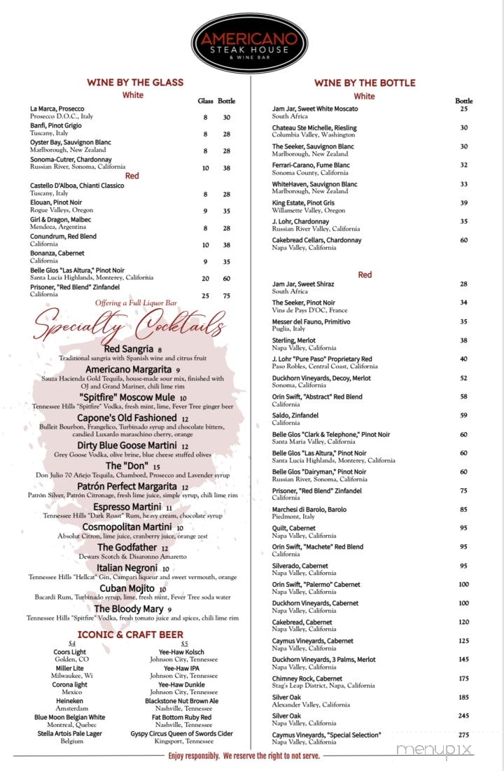 Americano Steak House - Roan Mountain, TN menu_pic