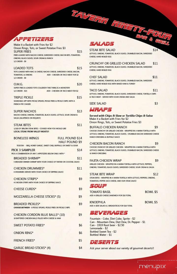 Tavern 94 - Valley City, ND menu_pic