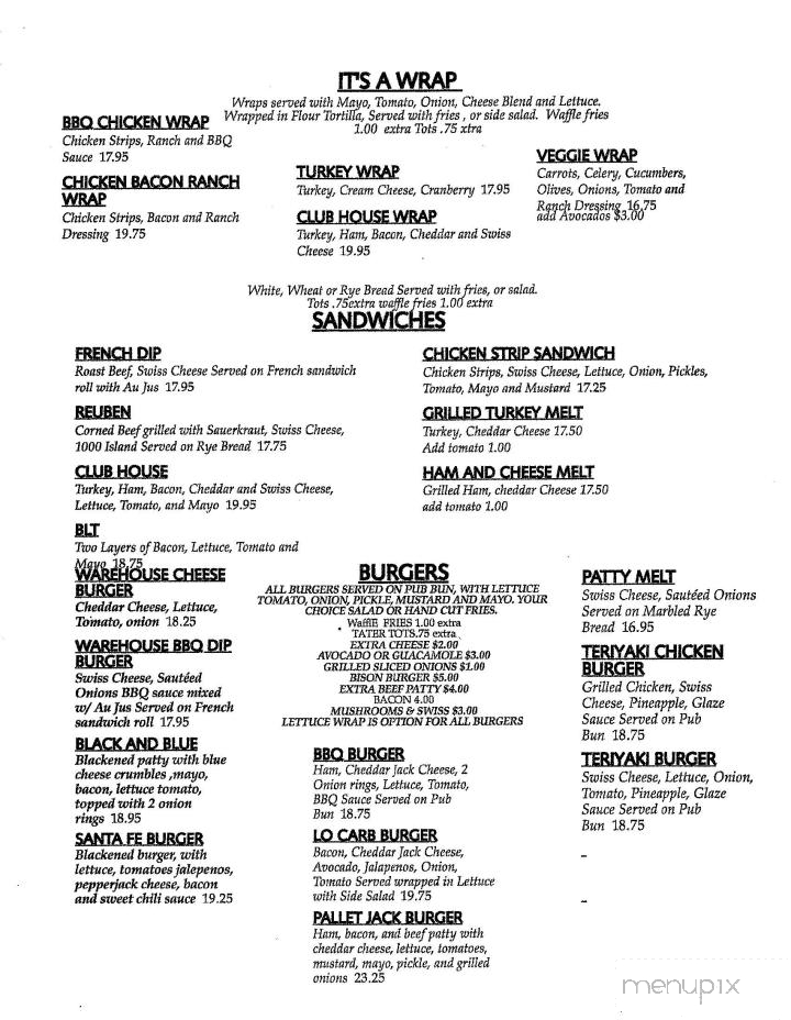 Warehouse West Grill - Yakima, WA menu_pic