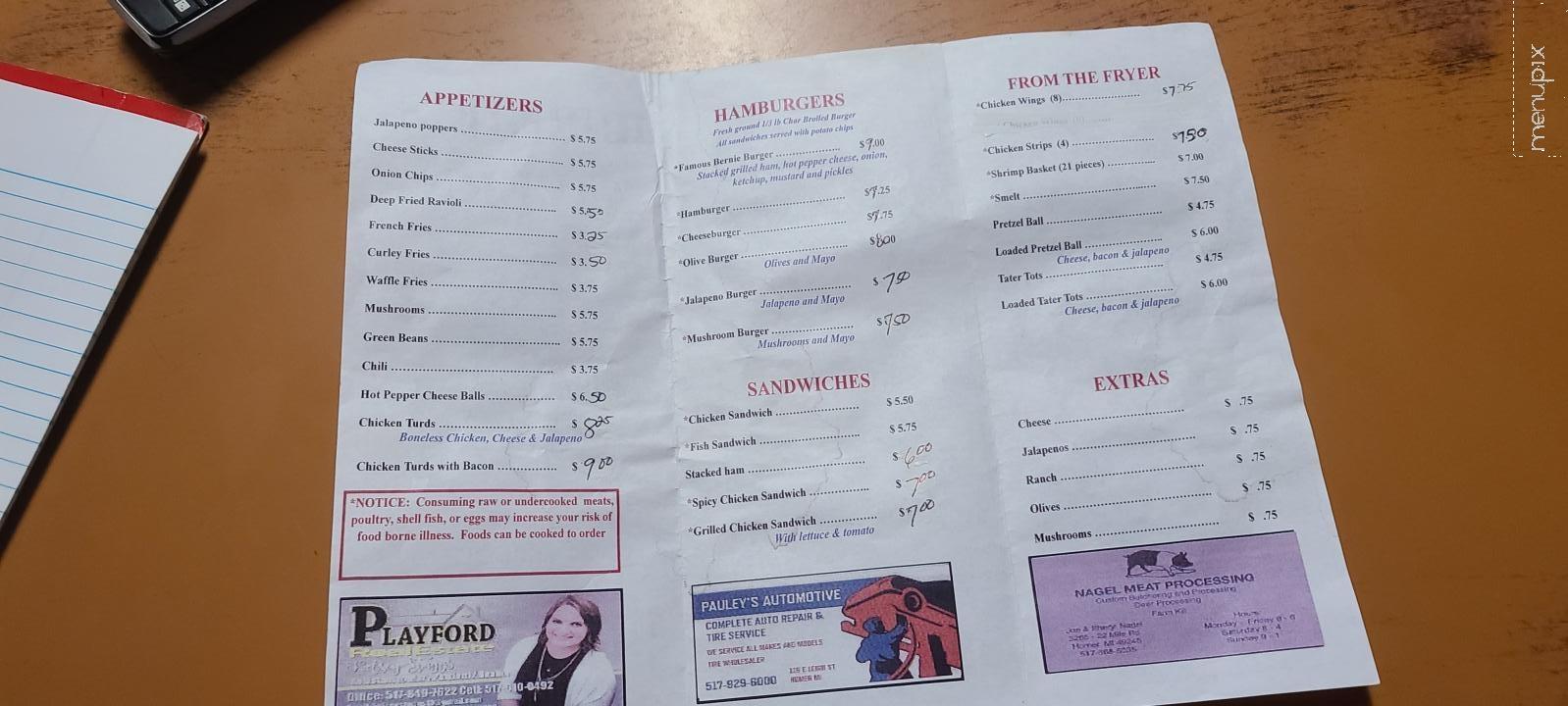 Bernie's Main St Tavern - Homer, MI menu_pic